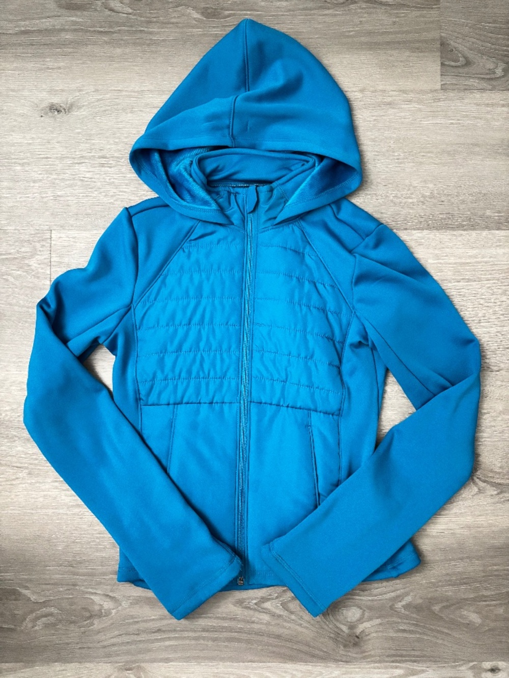 Tek Gear Girls Blue Quilted Mixed Media Hooded Jacket Athletic Active Sz L 10/12